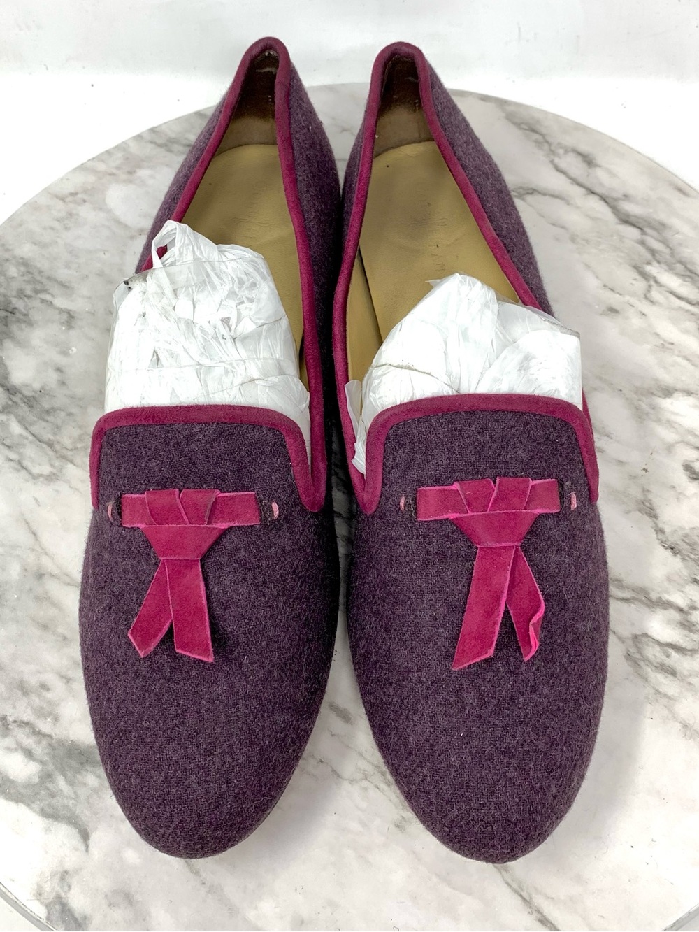 Cole Haan Sabrina Purple Wool Tassel Loafers with Pink Trim 10AA Preppy Quirky - Picture 6 of 16